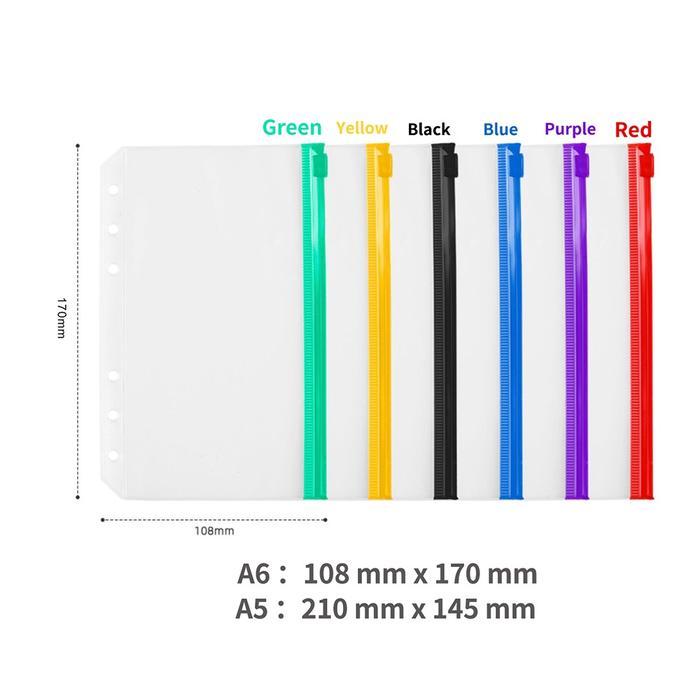 ZIPLOCK SLEEVE WARNA WARNI BINDER A6 ZIPLOCK KANTONG ZIPPER BINDER A5 A6 CARD LOOSE LEAF