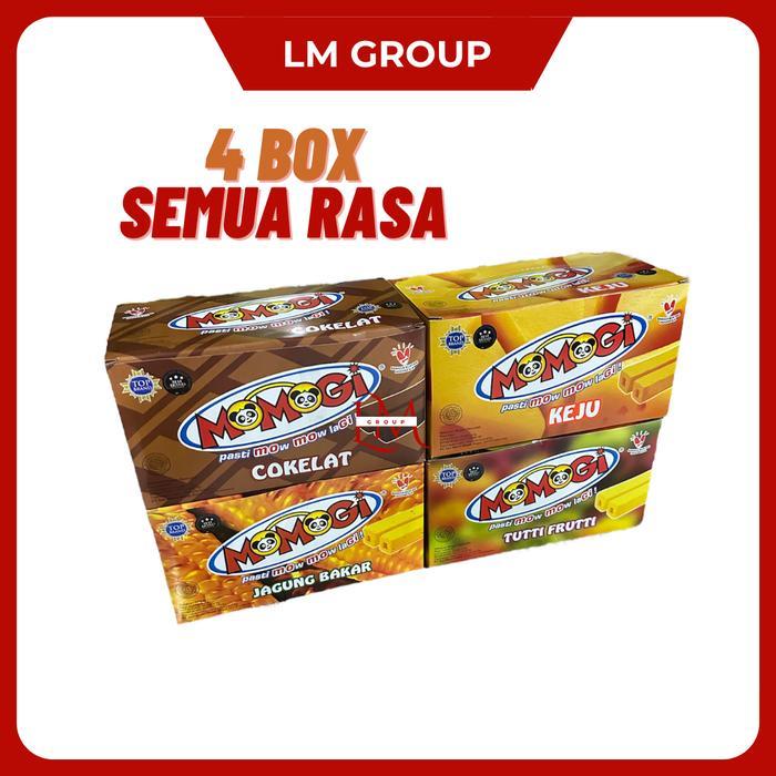 "New" LM Snack Paket Momogi 500 All Varian Rasa Coklat/Keju/Jagung/Tutti Frutti 4 Box @20 pcs 8gr LM