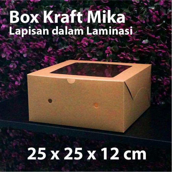 DUS KRAFT 25 X 25 X 12 CM DENGAN MIKA - BOX CAKE COKLAT SNACK