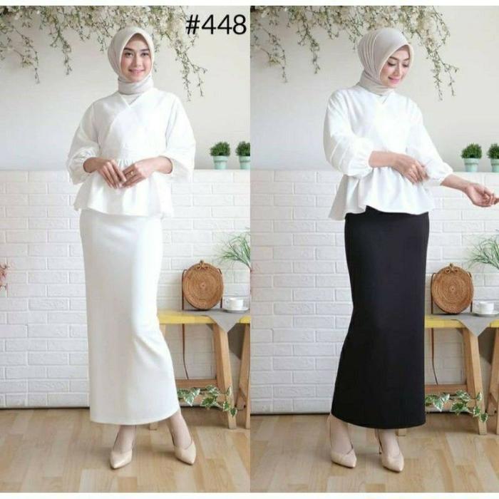 rok span panjang rok pensil scuba hitam dan putih