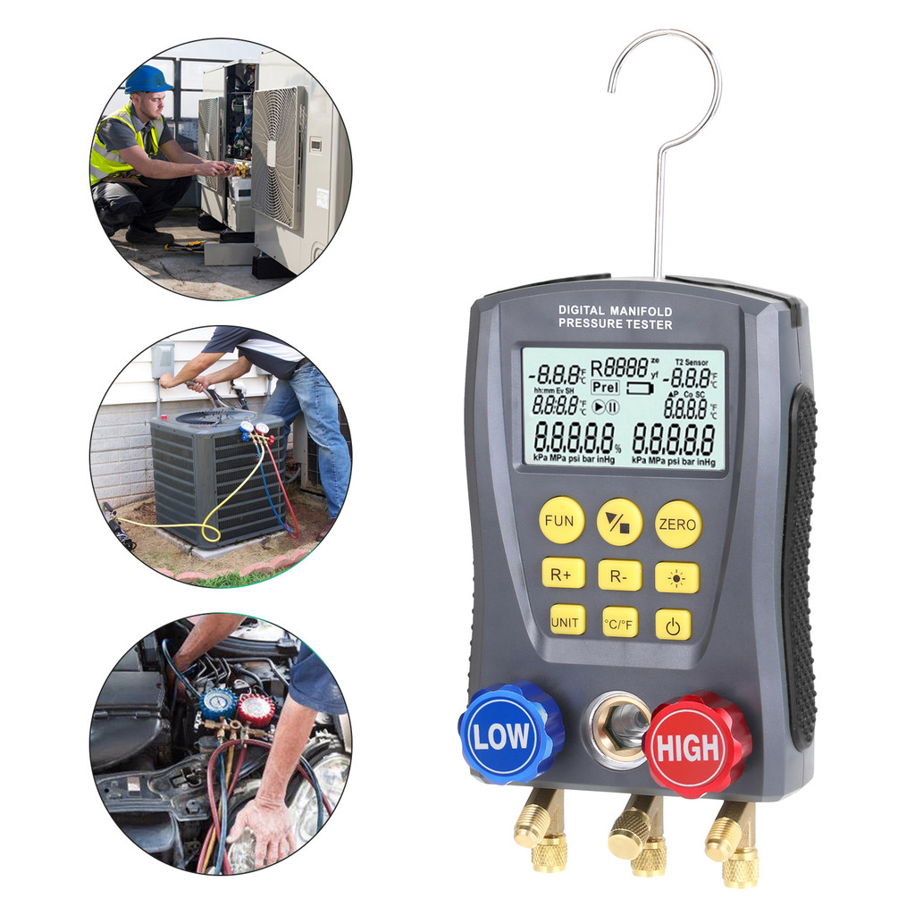 Pressure Gauge Refrigeration Digital Vacuum Manifold Tester Meter HVAC Temperature Digital Manifold 