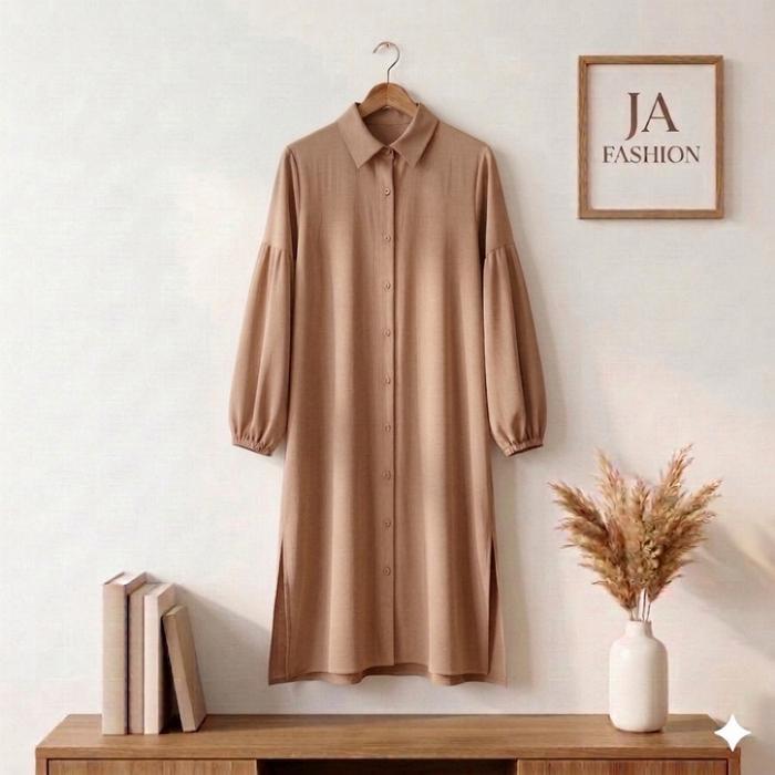 Dianara Tunik Kemeja Panjang Wanita Motif Polos Lengan Balon Shakila Twill Super Sale