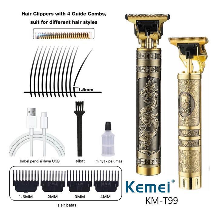 KEMEI T99 PROFESSIONAL HAIR TRIMMER KEMEI METAL TUBE GOLD 1200MAH USB TYPE C MESIN CUKUR KUMIS