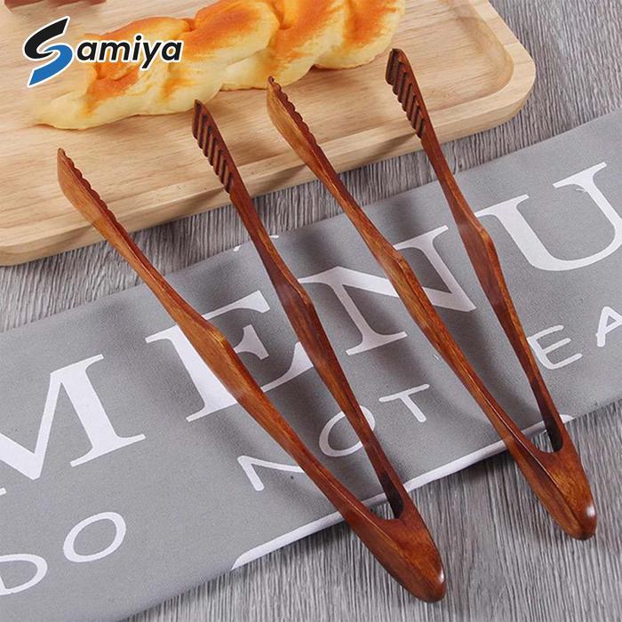 JUAL capitan makanan kayu / wooden food tong clip BBQ meat bread dessert