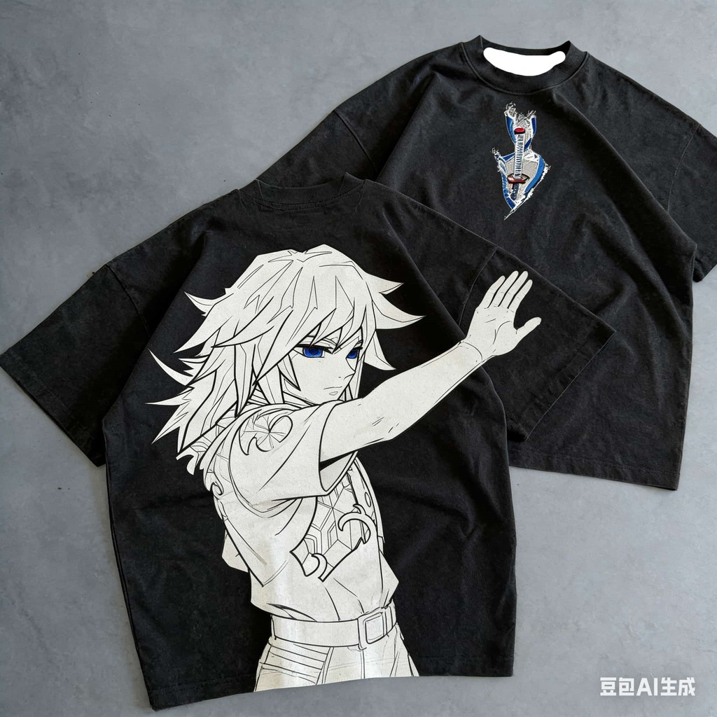 Demon Slayer: Kimetsu No Yaiba - Yoshiyuki Tomioka Printed T-shirt, Plate-size Short-sleeved for