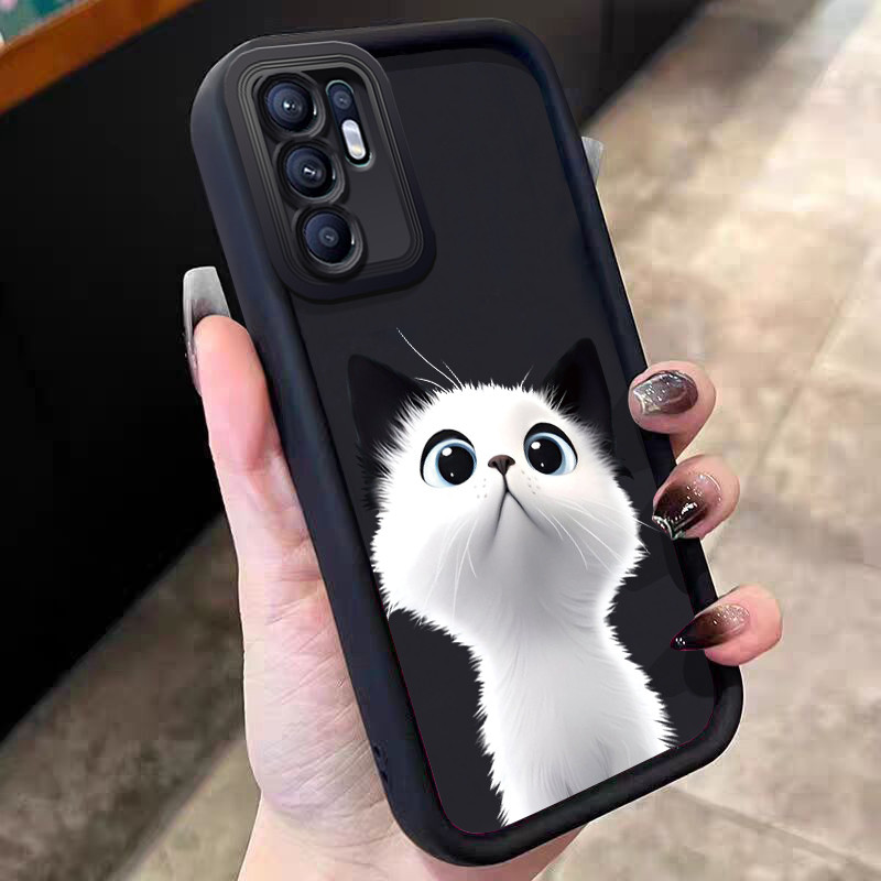 Casing Hp untuk OPPO Reno 6 4G Reno 6 5G Case Kucing hitam putih Kasing silikon Cesing Softcase Anti