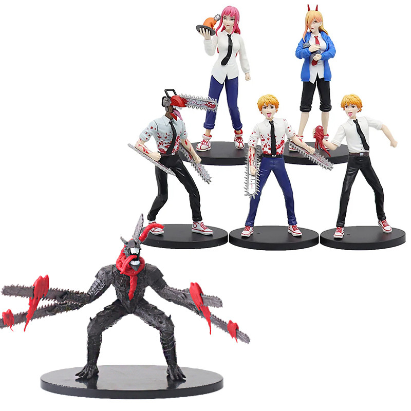 19CM Anime Chainsaw Man Denji Figure PVC Chainsaw Helmet Movable Power Makima Model Toy Boy