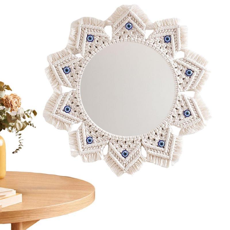 Boho Macrame Wall Mirror Wall-Mounted Macrame Mirrors Woven Bohemian Mirror Art Decoration For Apart