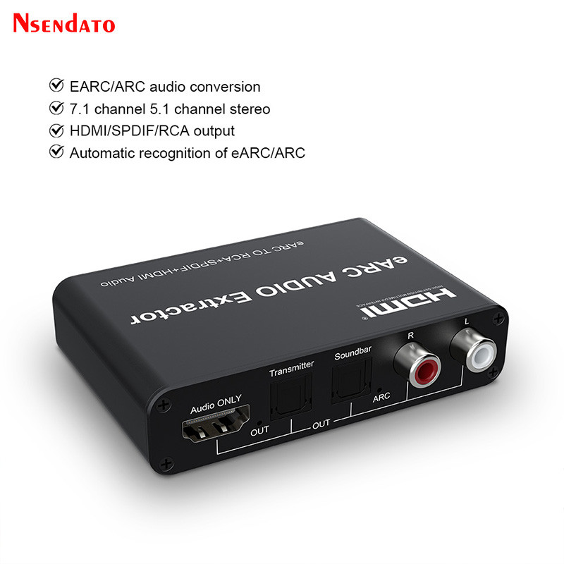 HDMI eARC ARC Audio Extractor 720P HDMI eARC to RCA+SPDIF Splitter Adapter 7.1Ch HDMI Audio SPDIF