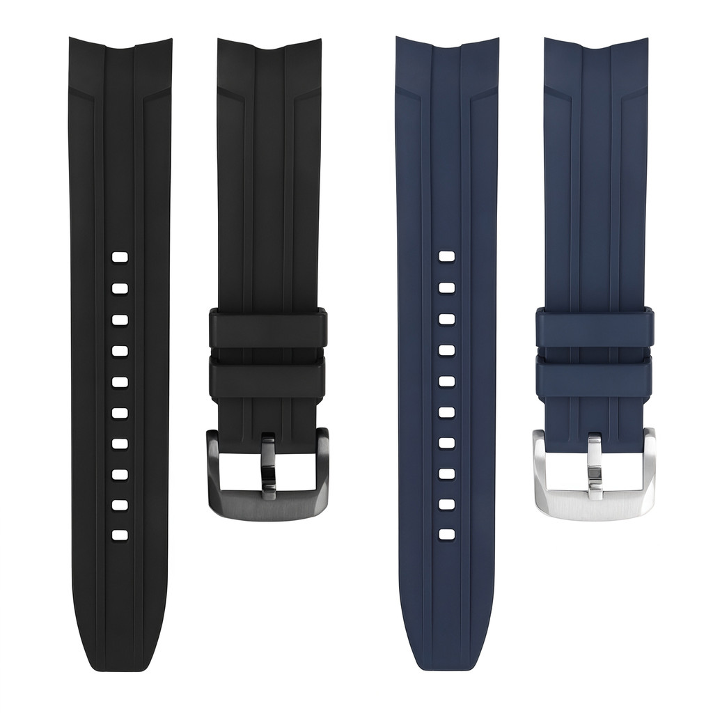 21mm Curved End Fluorine rubber Watchband for Longines Conquest HydroConquest L3.781 642 742 782