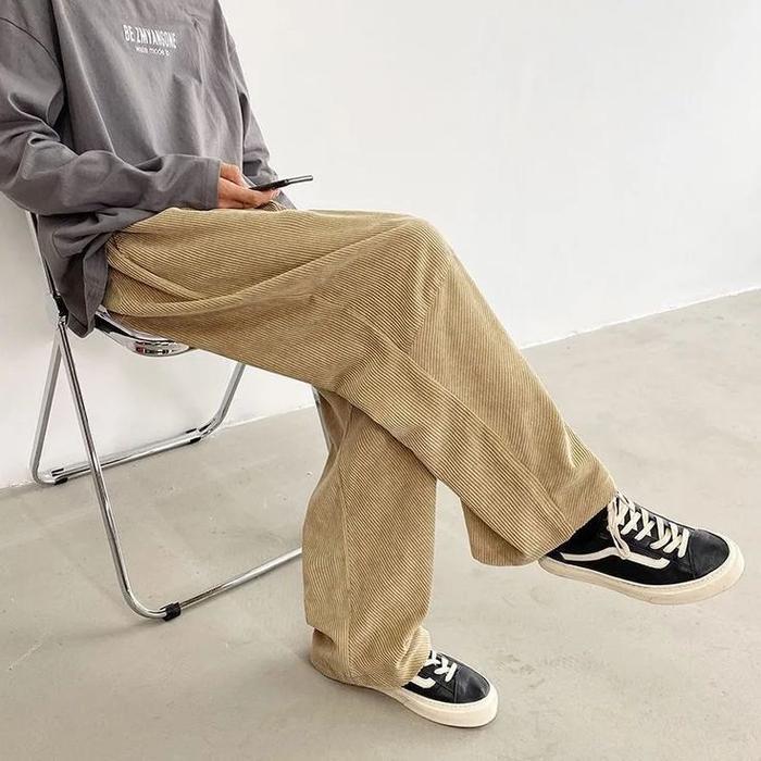 Celana Kalcer Pria Skena Corduroy Unisex Korean Style Hitam Baggy Pants Corduroy Santai Oversize
