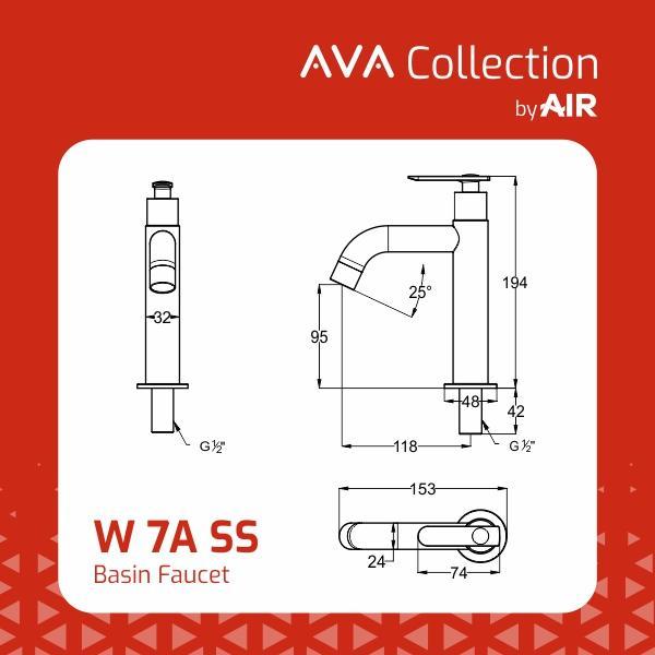 AVA Collection by AIR W 7A SS Kran Wastafel Modern Stainless Steel Chrome Anti Karat dengan Cold