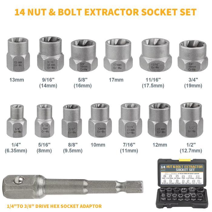 10/14PCS Alat Pembuka Baut Dol Screw Mobil - Mur Hex Rusak 6mm-19mm untuk Bengkel