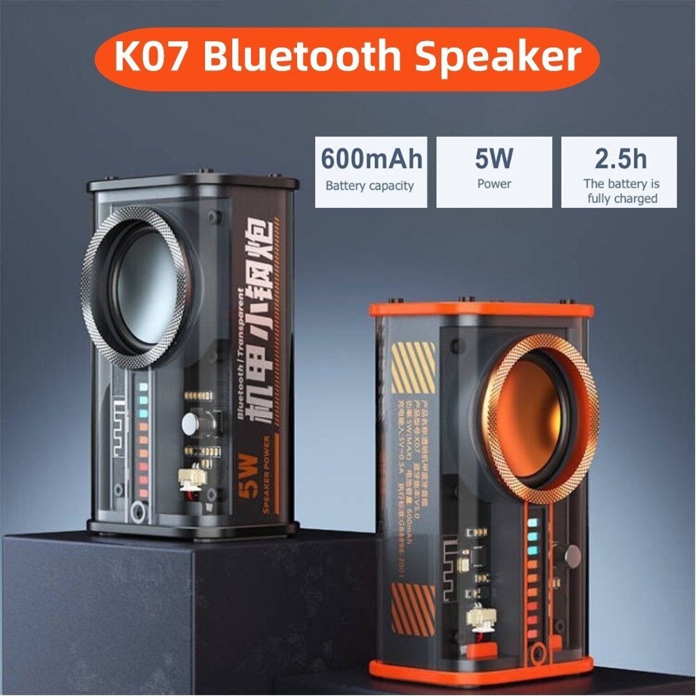 K07 Transparent Mecha Wireless Bluetooth Speaker Bass Music Subwoofer RGB Sound Light Rhythm Speaker