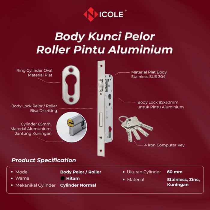Terbaru Nicole Kunci Pelor Pintu Aluminium Body Pelor Pintu Aluminium Body Roller Pintu Almunium