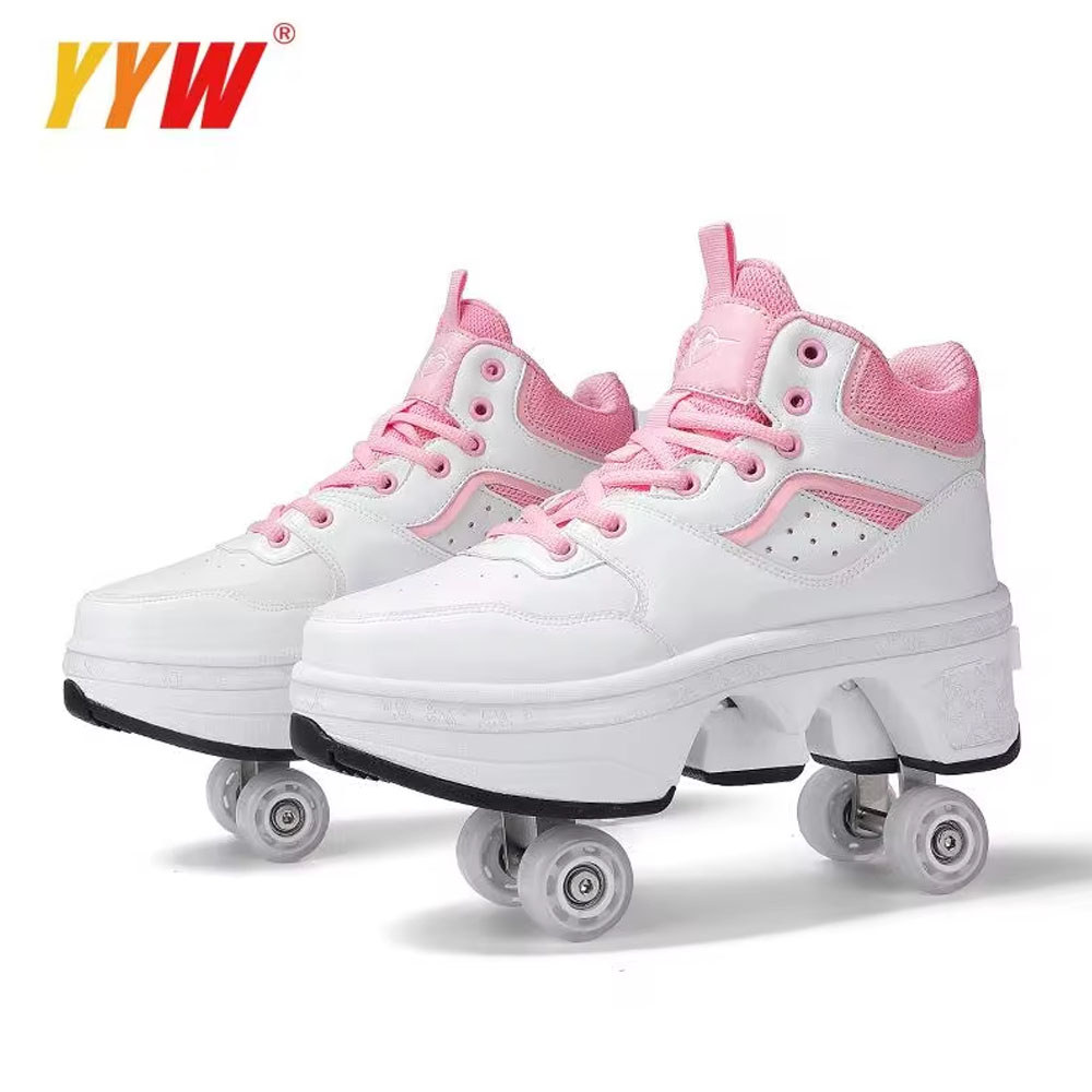 Portable Deformation Roller Skate Shoes Parkour Roller Shoes Sneakers With Four Wheels Running Shoes
