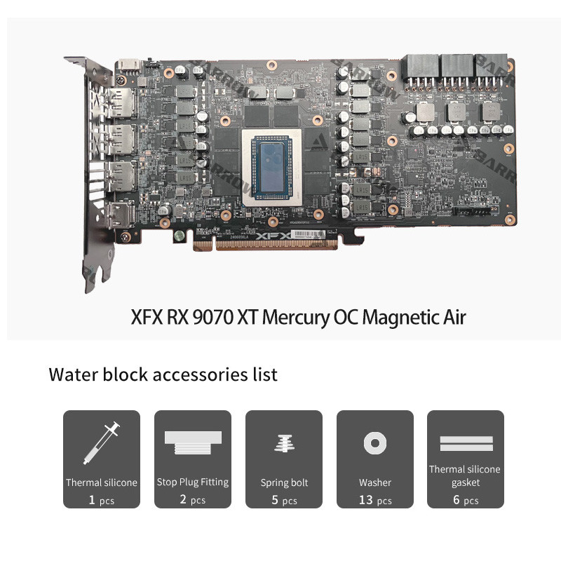 Barrow GPU Water Block Use for XFX RX 9070 XT Mercury OC Magnetic Air/Gaming Edition Video Card /