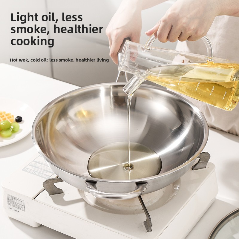 German food grade 316 stainless steel wok pure uncoated thickened non-stick wok For Home Cooking