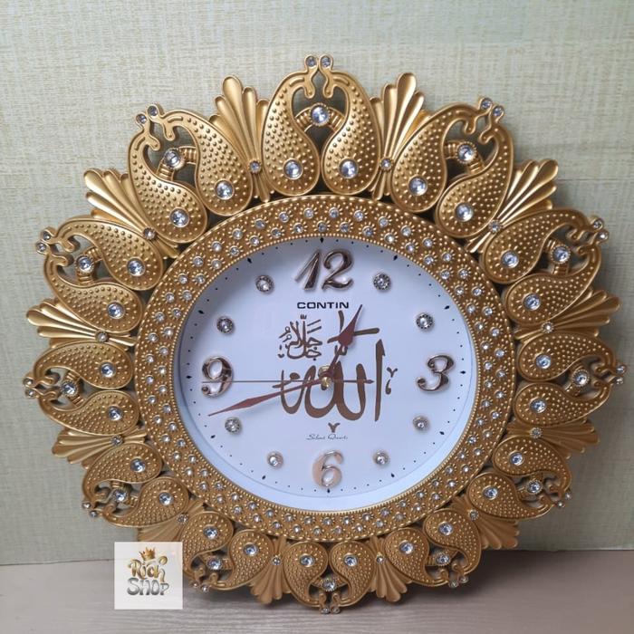 Jam Dinding Merak Gold Shabby Wall Clock Decor