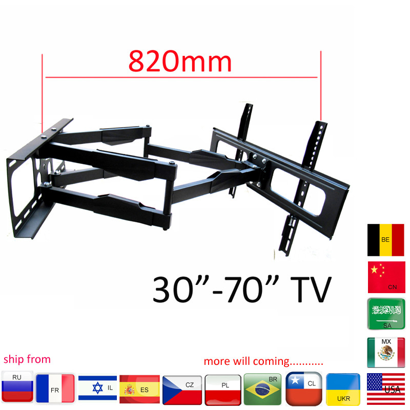 (NEW)DL-D-A64L 60kg 70" 65" 600x400 retractable heavy duty swing double arm lcd bracket swing tv