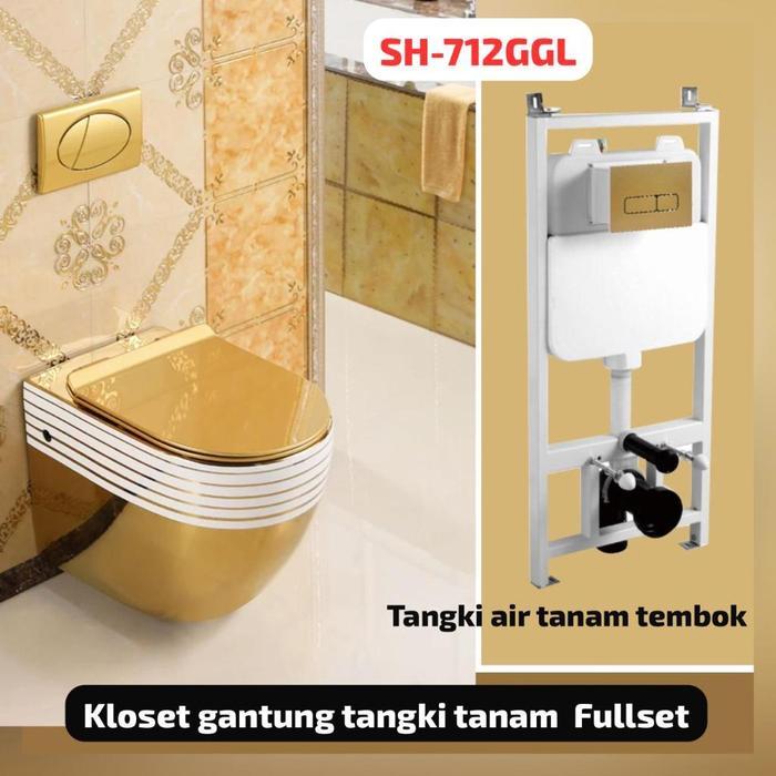 HADIAH JET KLOSET 1 Body Tutup Slow /Kloset Duduk Hitam Gold Kloset Duduk Gold Sultan - SH-712GGL