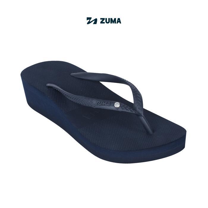 Zuma Women Tiffany 3 Navy Sandal Jepit Wanita Wedges Karet Polos Biru Anti Slip
