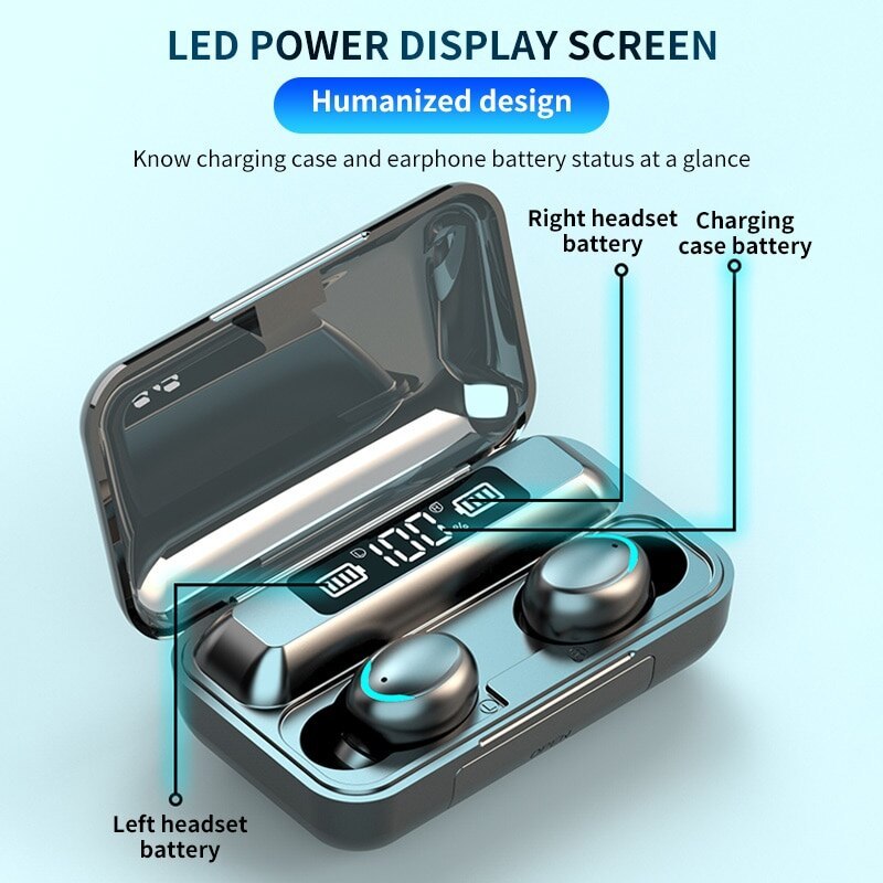 Wireless Earphones Bluetooth TWS 9D HiFi Headset LED Display Waterproof HD Calling Noise Reduction
