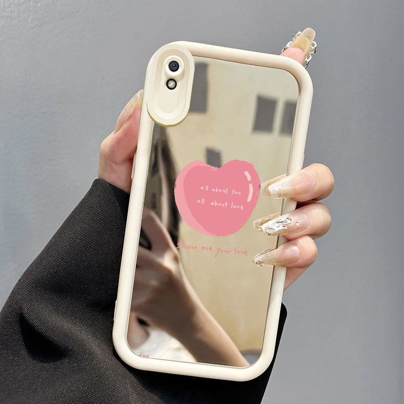 Casing Hp Xiaomi Redmi 9A Redmi 9i Redmi 9T Redmi 9 Power Case Cute pink heart Cermin Kasing silikon