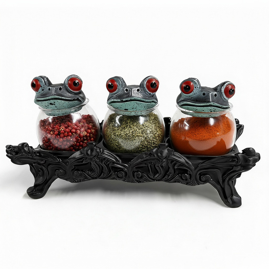 Handcrafted Witchy Frog Apothecary Spice Jars Spice Containers 3 Piece Frog Spice Jar Set Seasoning
