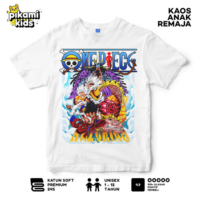 PIKAMI Kaos Distro Anak One Piece Luffy Gears Harga Khusus - Baju Anak One Piece Putih