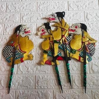 Wayang Kulit Asli Set Punokawan Mini 30cm mainan anak - Emas/Hitam