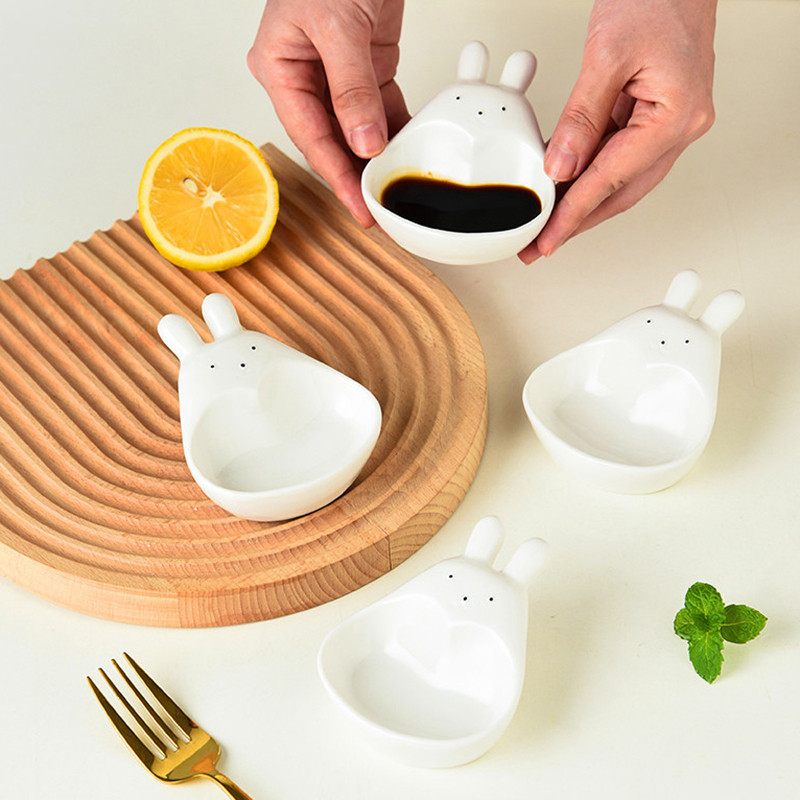 Ceramic Sauce Dish With Handle Rabbit Seasoning Dish Sushi Dipping Bowl Serving Plate