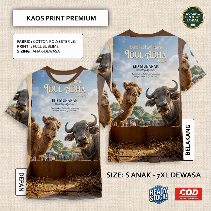 Kaos Idul Adha Hewan Qurban Sapi Kambing Domba Model 5 Full Printing Keren | Baju 3D Anak dan Dewasa