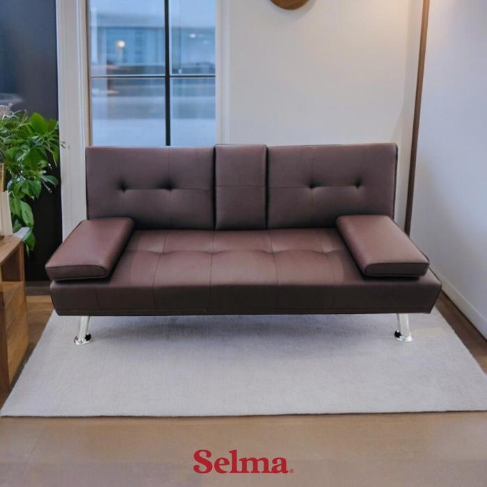 Selma Geni Sofa Bed Kulit Dengan Console A5 - Cokelat Sofa Lipat Tempat Tidur Lipat Sofa Minimalis S