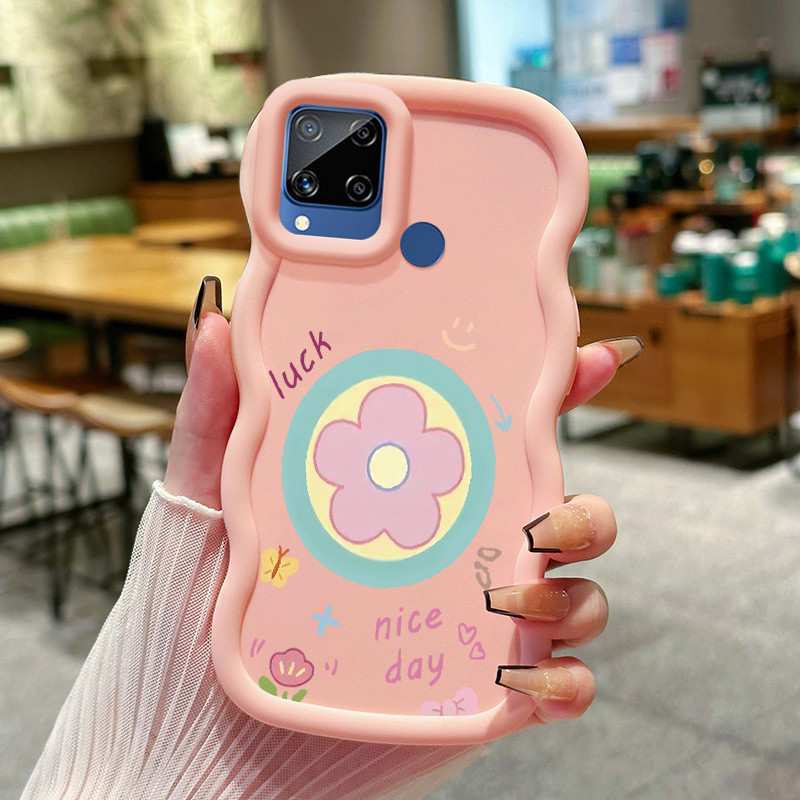 Casing Untuk Realme C15 Case Casing pola Bunga Beruntung Kasing HP ceruk Kesing mewah Cesing tipis M