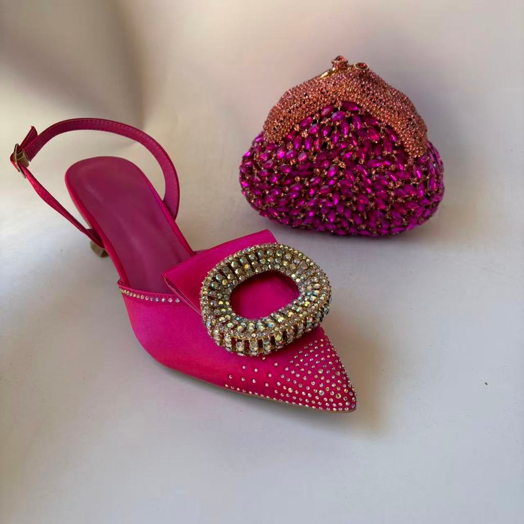 Insightlink Fuchsia Color Shoes and Bag Elegant Handbags and Medium Heel Shoes Beautiful Handmade
