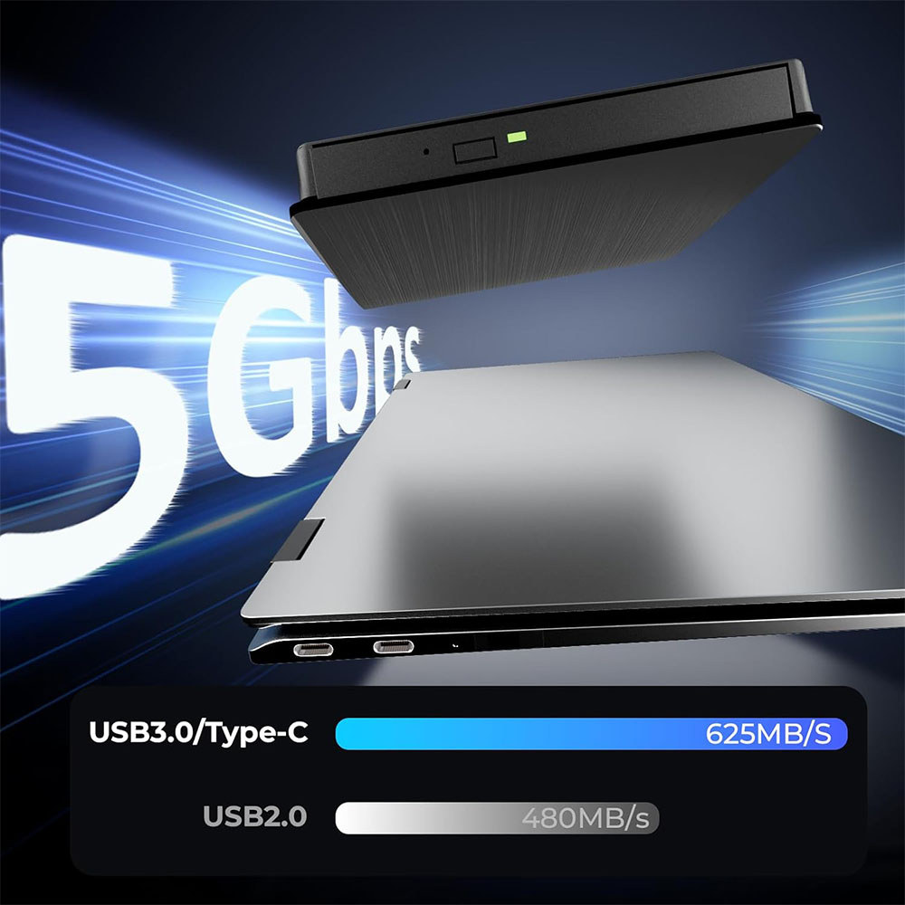 USB3.0 External Blu-ray Drive for Laptop PC Windows 11/10 Mac Portable 3D BD-RW Drive BD DVD CD