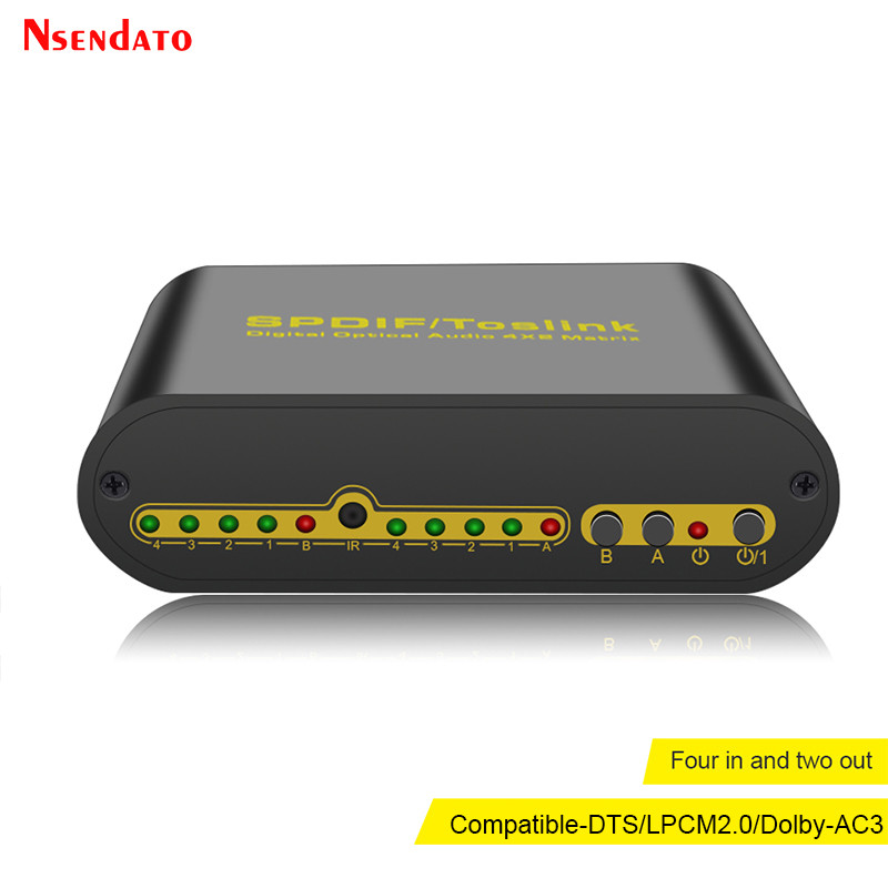 Spdif Toslink Optical Digital Audio True Matrix 4x2 Switch 4 In 2 Out Switcher with Optical Cable