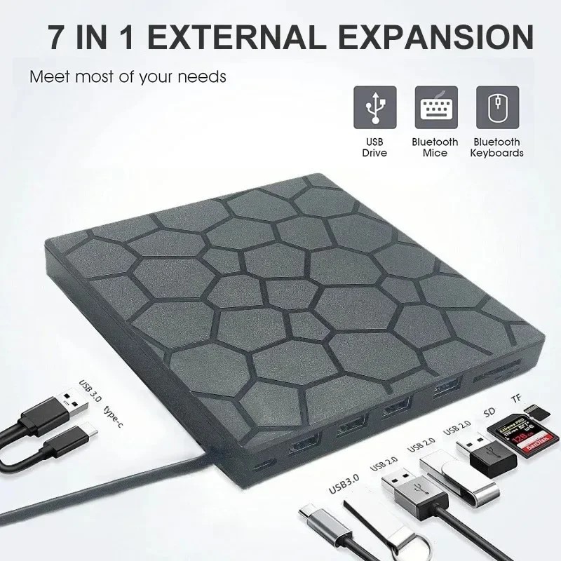 USB3.0 Type C External RW CD Player Burner Bluray Player 7 in 1 External CD DVD Drive External CD