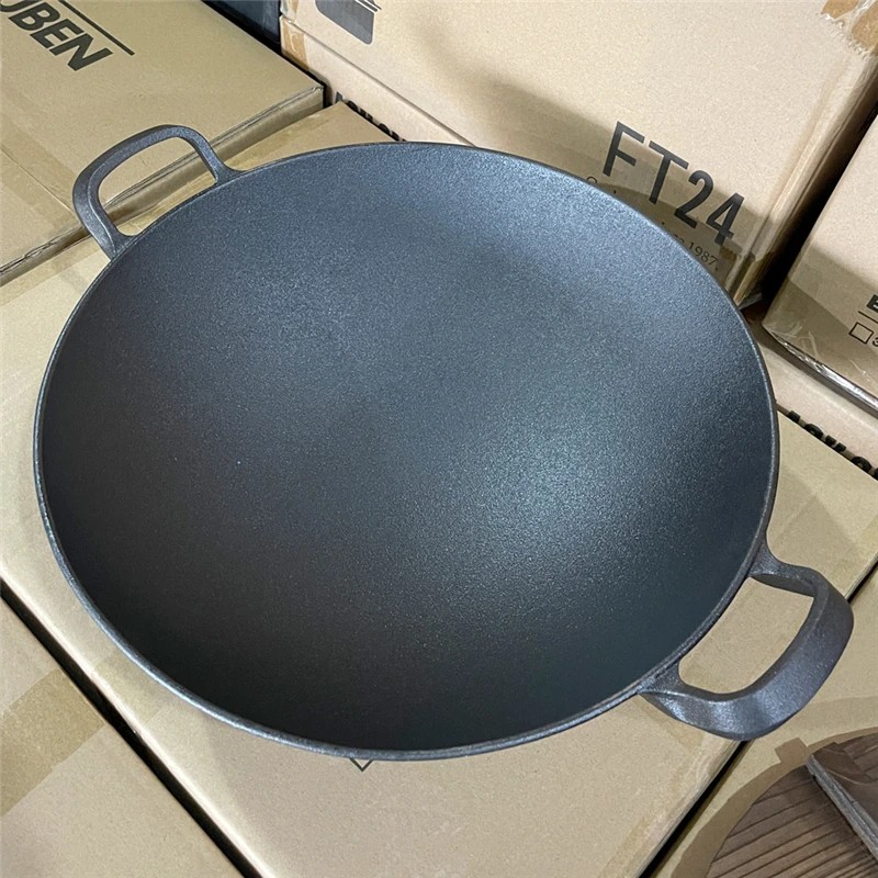 Japanese cast iron wok Double ear cast wok Chinese style pig iron pot Household non stick frying pan