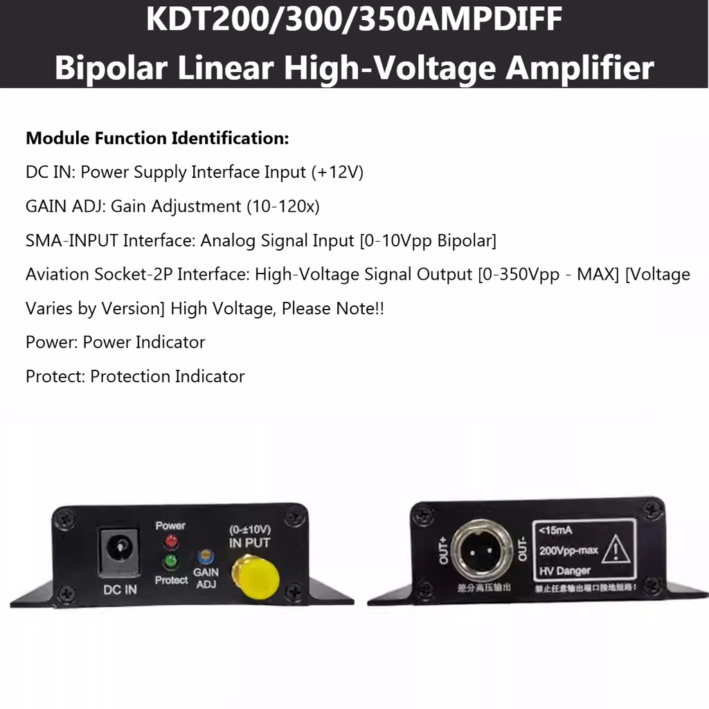 KDT200AMPDIFF PIEZOELECTRIC CERAMIC PZT DRIVE CONTROLLER MODULE BIPOLAR 350V OUTPUT OPERATIONAL