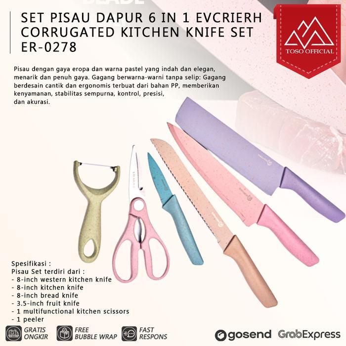 NEW PRODUK SET PISAU DAPUR 6 IN 1 EVCRIERH CORRUGATED KITCHEN KNIFE SET ER-0278 THANKYOU & HAPPY