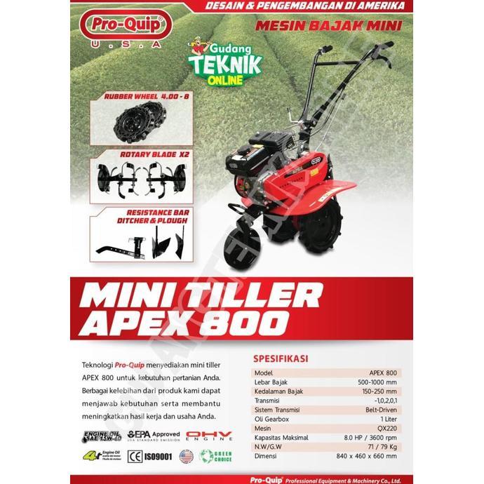 Mesin Traktor Mini Cultivator PROQUIP 800 / Mesin Bajak Sawah Basah Kering - Tiller Cultivator 800 -