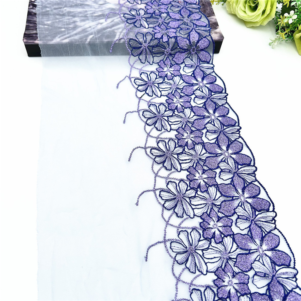 3y/lot 18cm Purple Shimmer Embroidery Lace Trim For Clothing Accessories Dress Sewing Applique Costu
