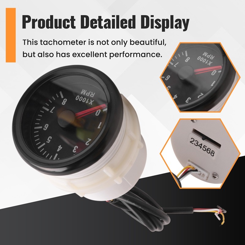 52MM ELECTRICAL TACHOMETER 0-8000 RPM 2INCH RPM TACHO METER FOR 2 3 4 5 6 8 CYLINDER GASOLINE ENGINE