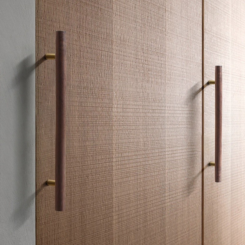 New Chinese Solid Brass Walnut Wood Cabinet Door Handles Beech Wood Kitchen Accessories Wardrobe