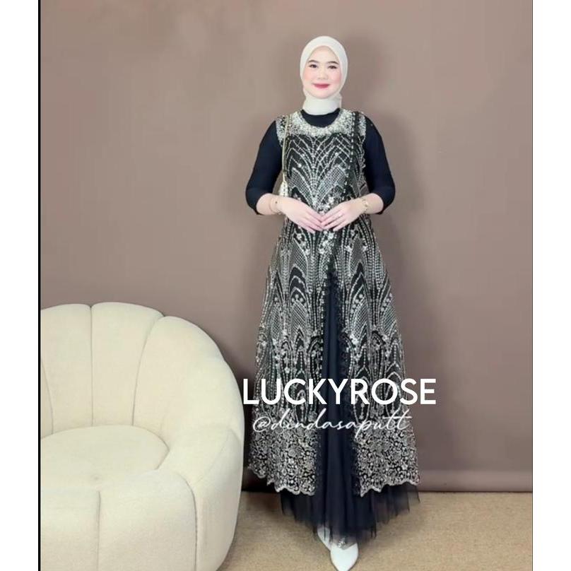 Kaora Outer Tille Payet Brukat Lengan Kutung Outer Tanpa Lengan Cardigan Brokat Payet Mutiara Outer
