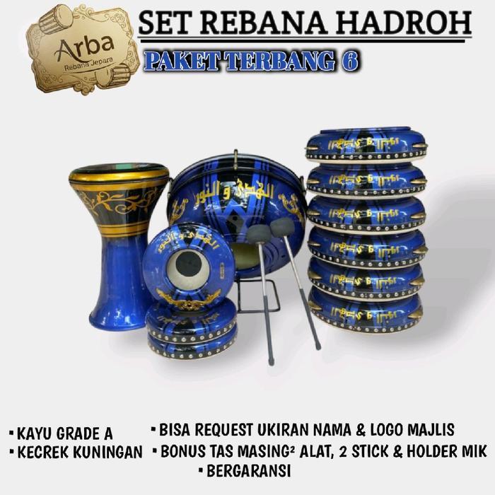 PROMO Arba Rebana Hadroh 1 Set Lengkap Paket 6 Terbang Jepara Asli Kayu Grade A Kecrek Kuningan