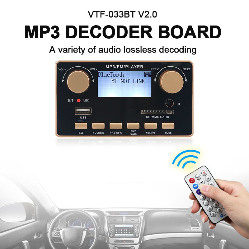 VIRE DC 5V Or 12V LCD Screen Digital Audio Player Module Bluetooth V5.0 Audio DAC Receiver MP3