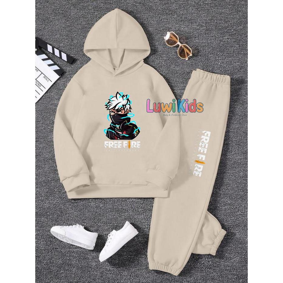 Best Seller Luwi Kids Setelan Sweater Hoodie Topi Anak Remaja Gambar Ff Aura Baju Celana Fashion